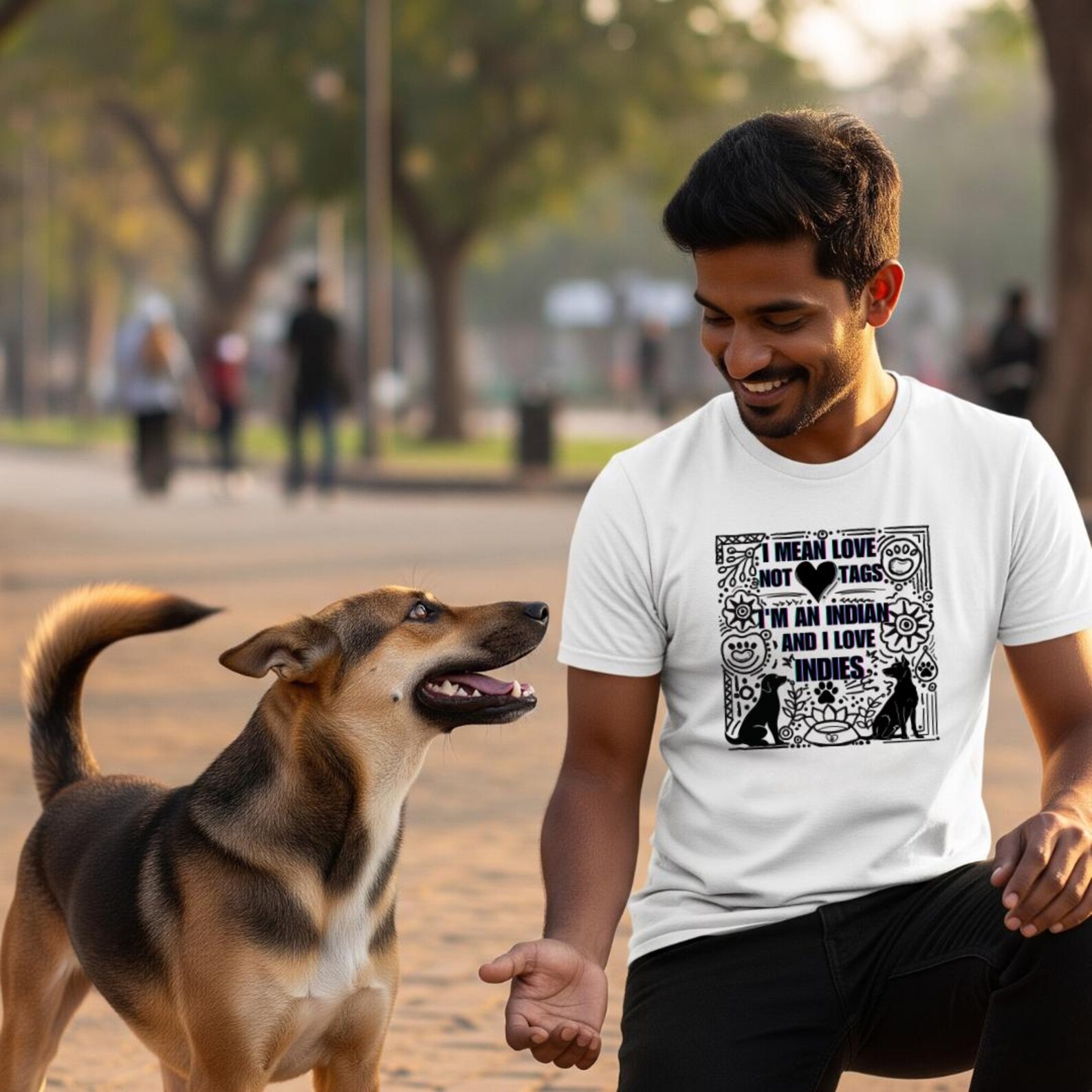 Indie Dog Lover T-Shirt | "Love Not Tags" Quote Tee, Unisex Cotton Shirt